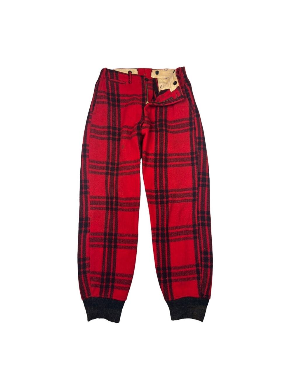 Vintage 50s Wool Pants Buffalo Plaid Lumberjack Hunting Logger Red Mens 30x30